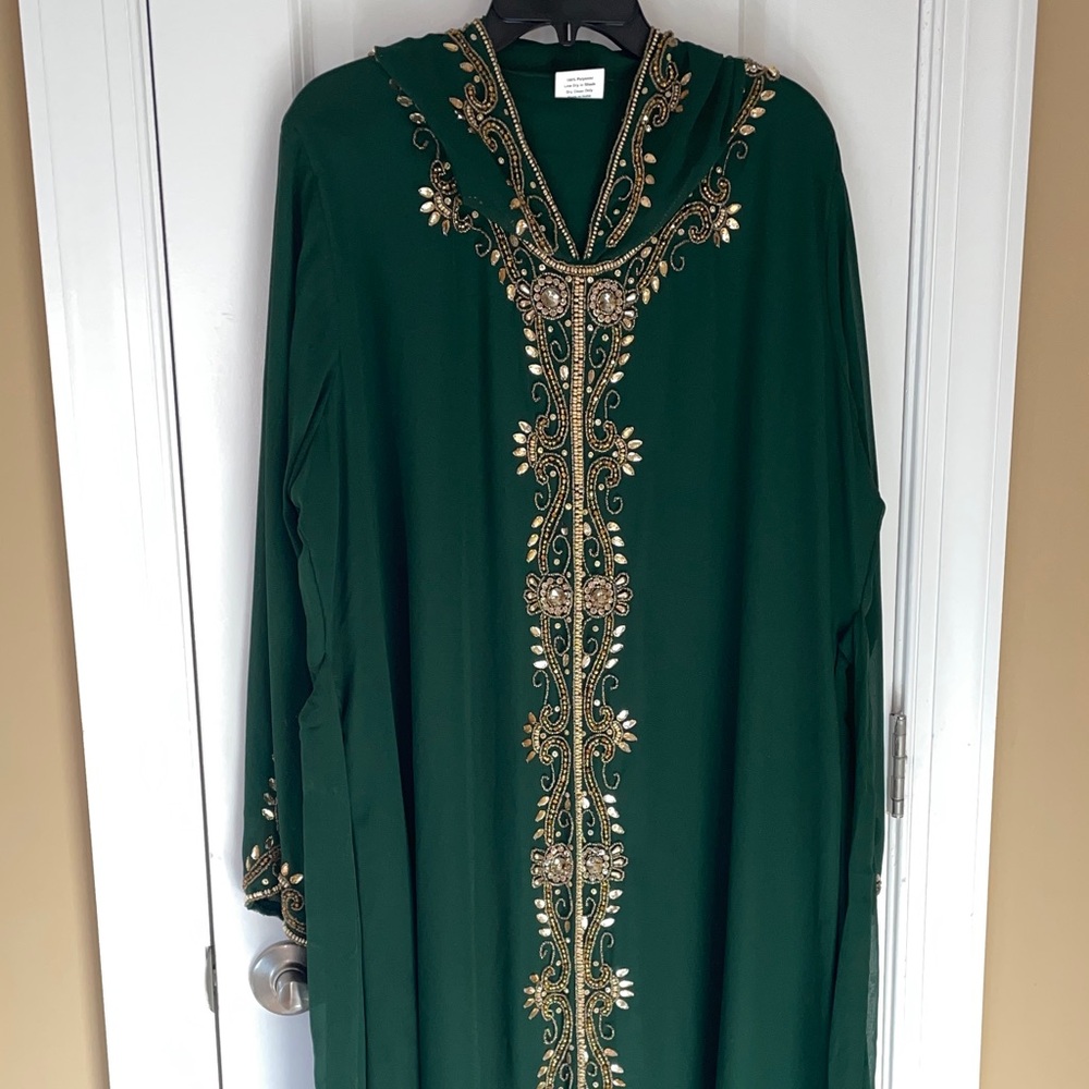 Elegant Green Embellished Kaftan Dress from Abu Dhabi